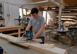 A joiner cutting stairs