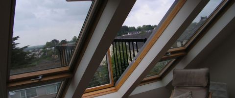 Centre pivot Velux window in a loft conversion